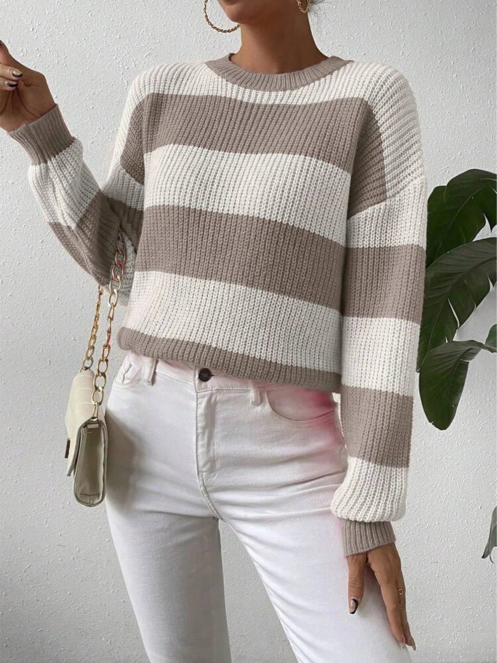 Women's Knit Top with Bold Contrast Stripes