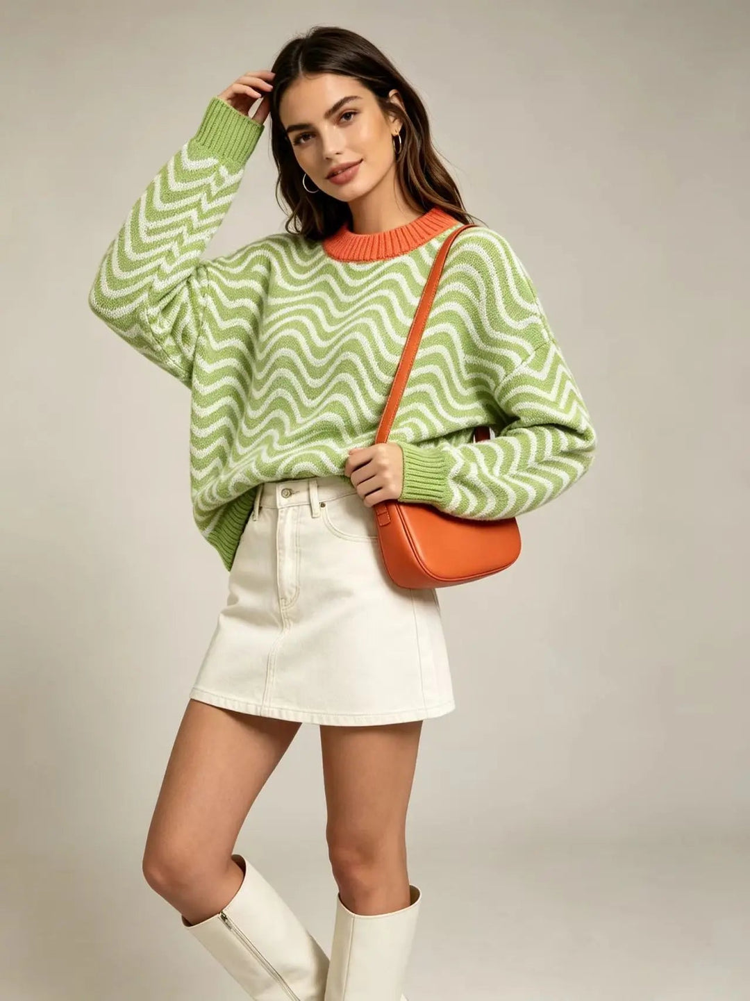 Women's Oversized Wavy Stripe Sweater