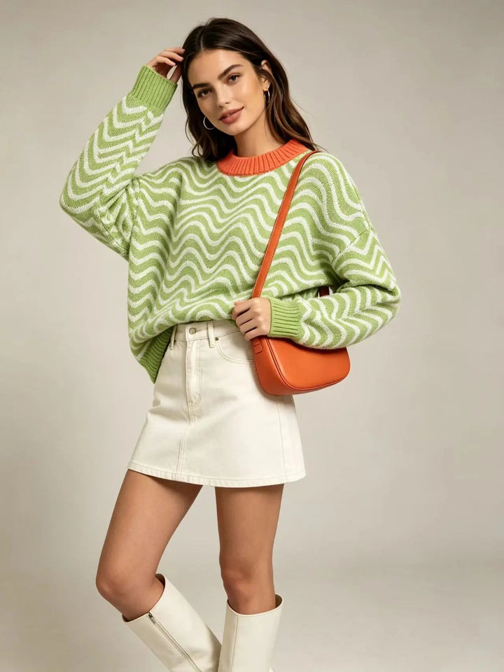 Women's Oversized Wavy Stripe Sweater