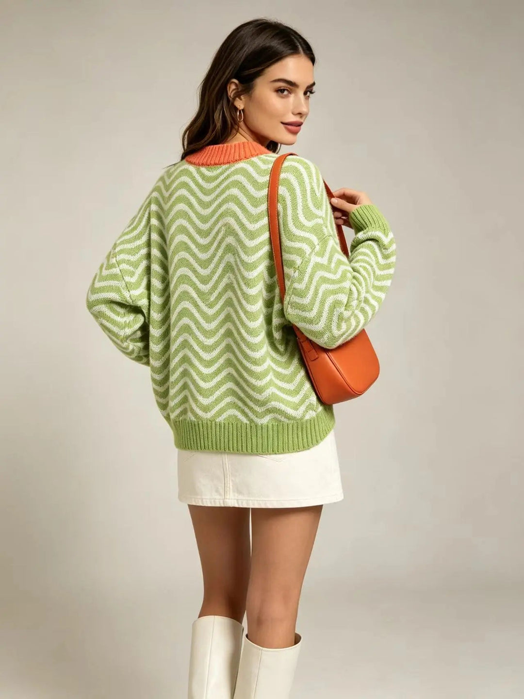 Women's Loose Knit Jumper with Wave Pattern