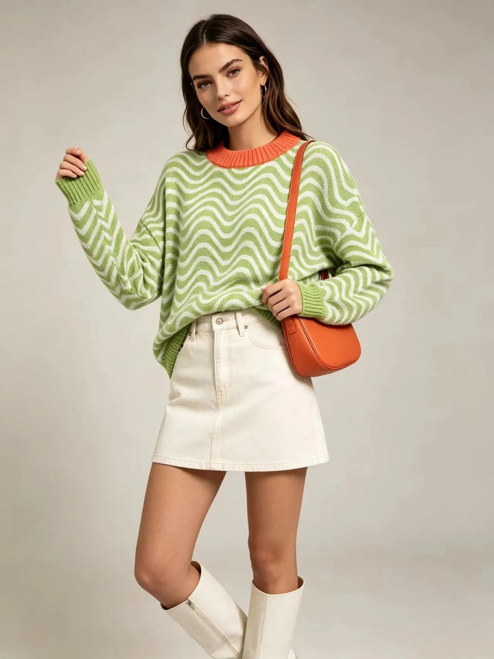 Women's Oversized Wavy Stripe Sweater