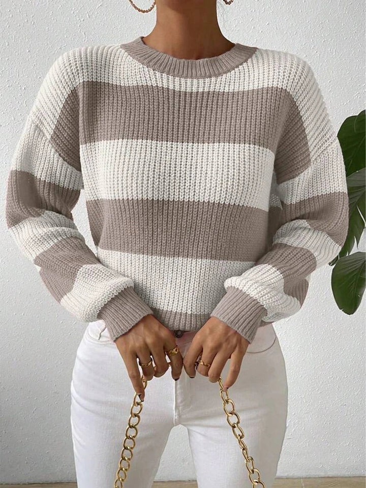 Women's Relaxed Fit Contrast Stripe Sweater