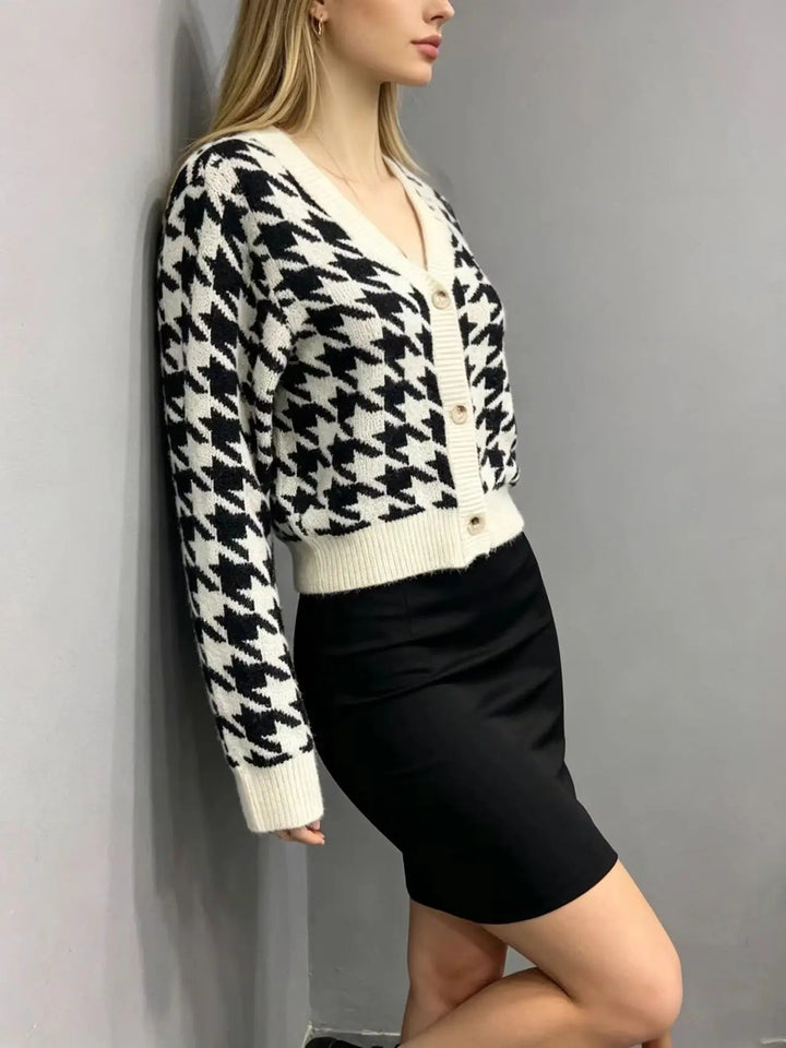 Women's Patterned Cropped Sweater Cardigan