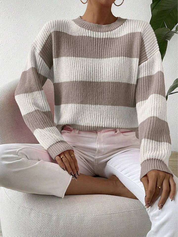 Women's Knit Top with Bold Contrast Stripes