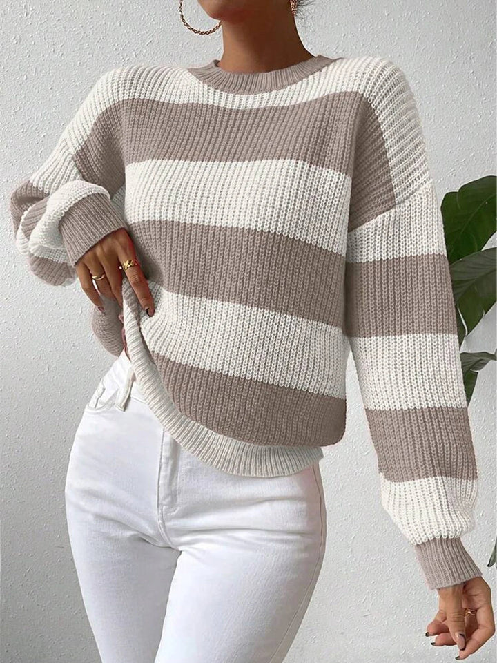Women's Knit Top with Bold Contrast Stripes