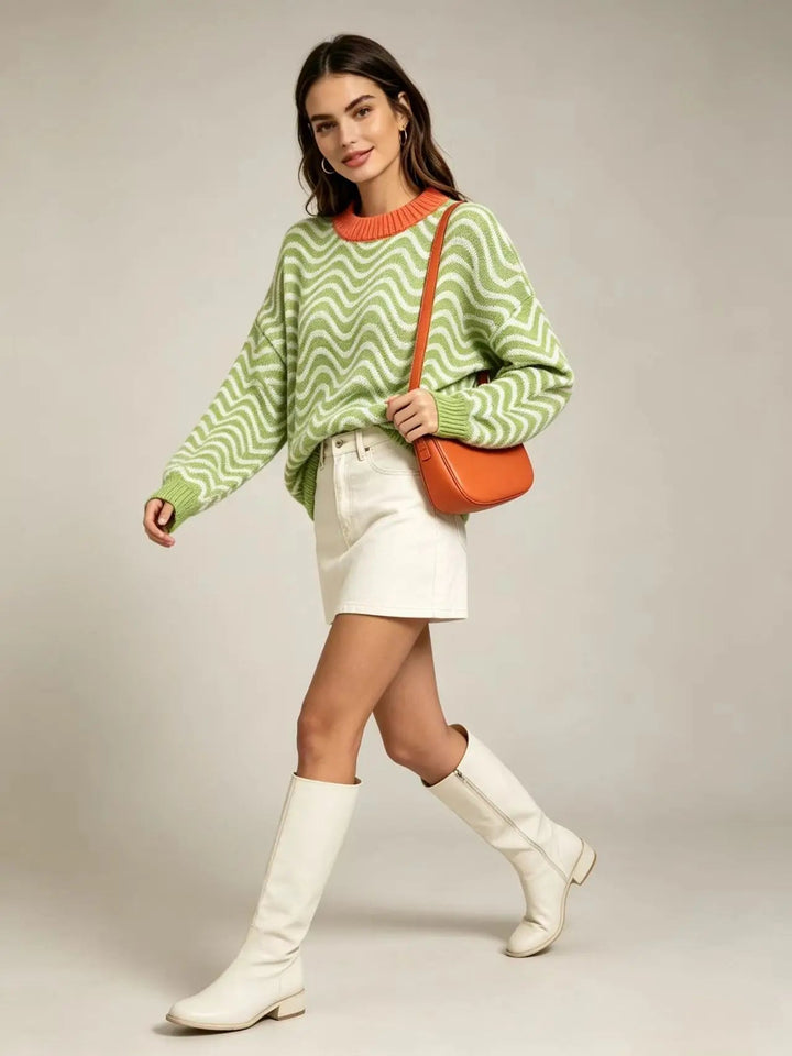 Women's Oversized Wavy Stripe Sweater