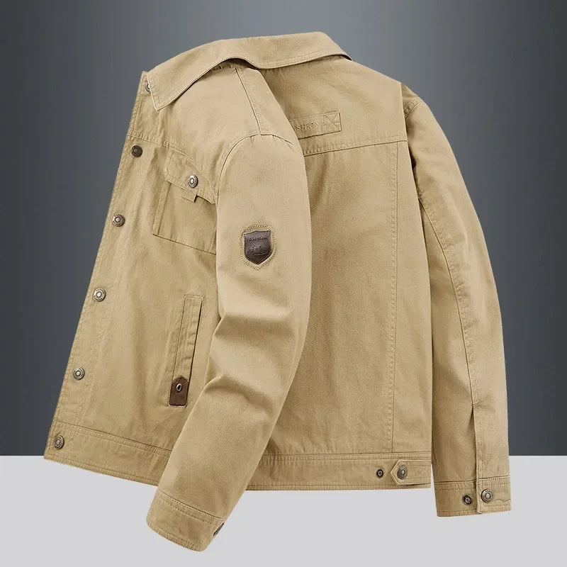 Men's Utility Jacket Beige Multi Pocket Casual