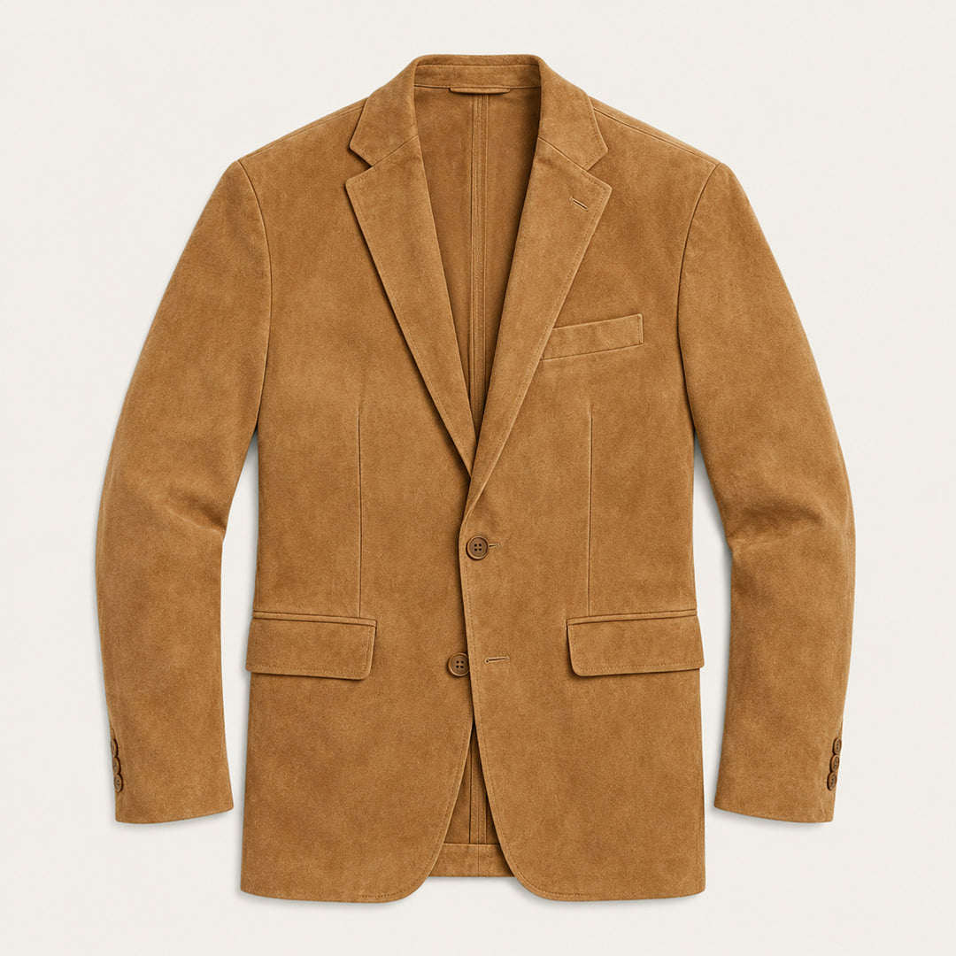The Policoro Men’s Single Breasted Suede Blazer with Notched Lapel - Wedding Guest