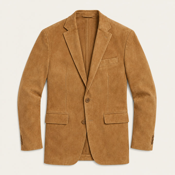 The Policoro Men’s Single Breasted Suede Blazer with Notched Lapel - Wedding Guest