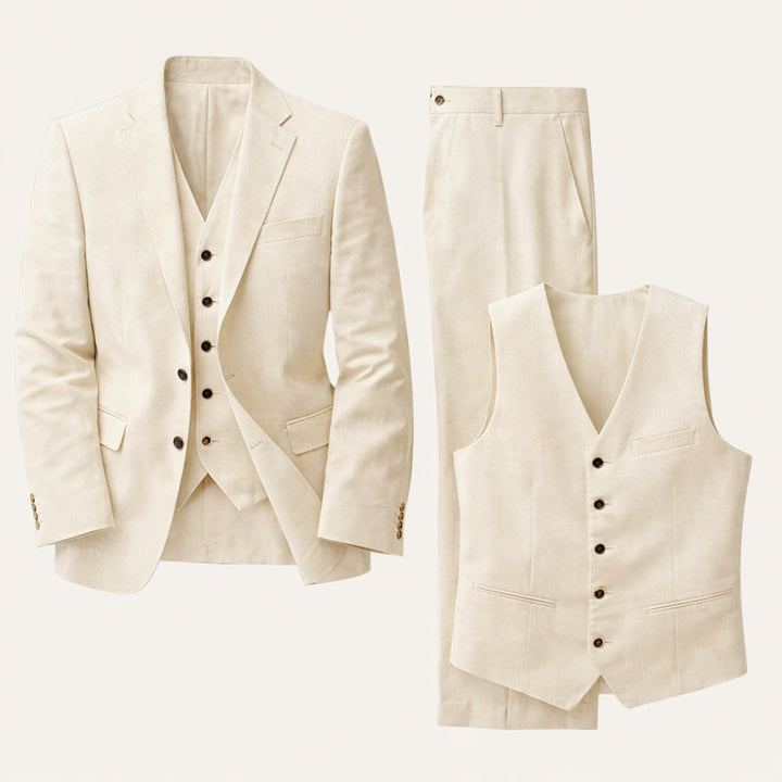 The Zermatt Men’s Elegant Linen 3 Piece Suit – Jacket, Vest & Pants