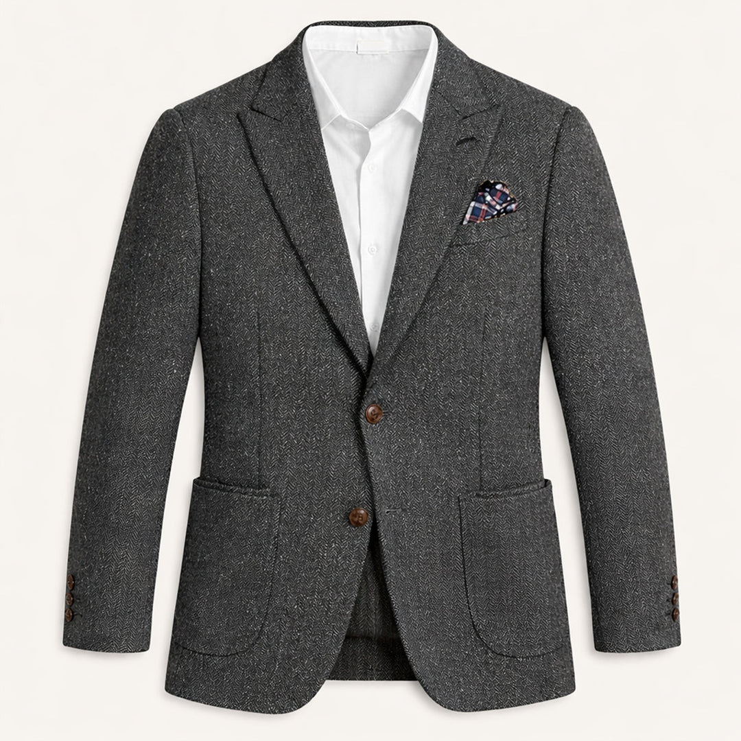 The Domaso Men’s Business Herringbone Single Breasted Wool Tweed Blazer - Wedding Guest