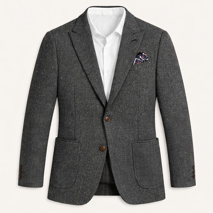 The Domaso Men’s Business Herringbone Single Breasted Wool Tweed Blazer - Wedding Guest