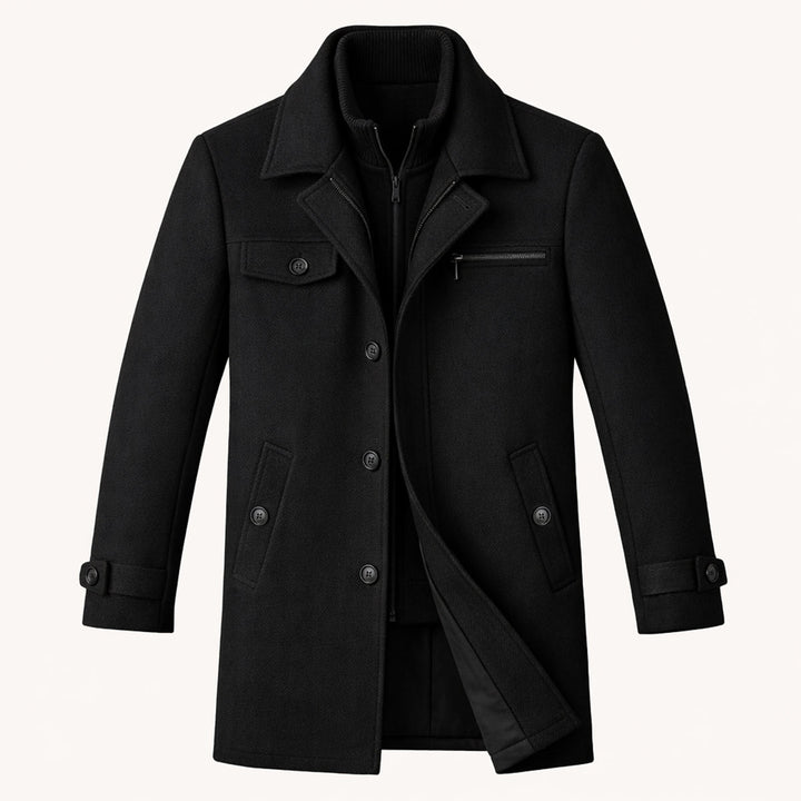 The Windermere Men’s Smart Wool Blend Jacket with Zipper and Button Closure