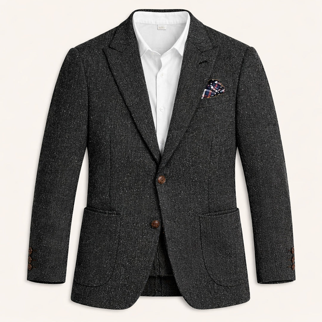 The Domaso Men’s Business Herringbone Single Breasted Wool Tweed Blazer - Wedding Guest