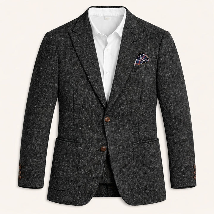 The Domaso Men’s Business Herringbone Single Breasted Wool Tweed Blazer - Wedding Guest