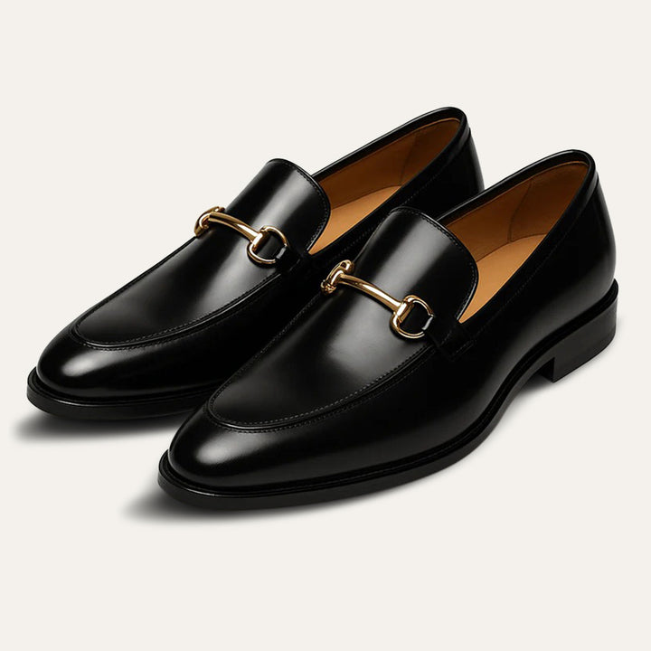 The Caernarfon Men's Black Faux Leather Horsebit Foral Loafers