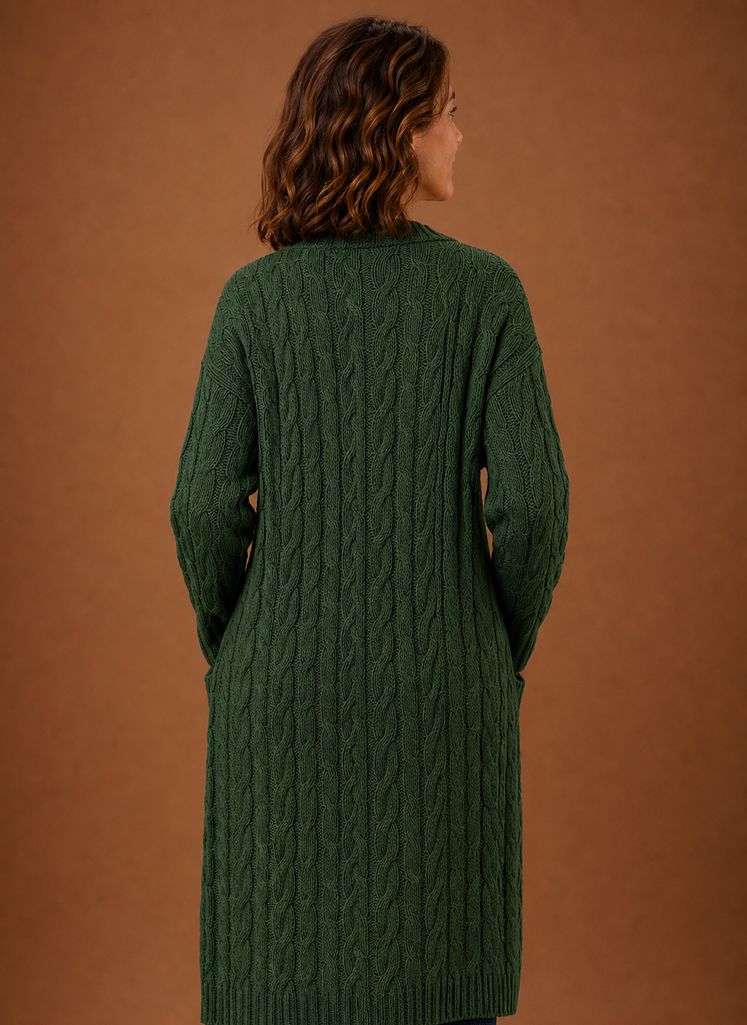 Women's Hooded Long Cable Knit Cardigan
