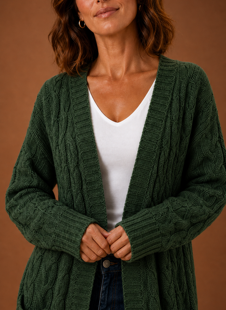 Women's Hooded Long Cable Knit Cardigan