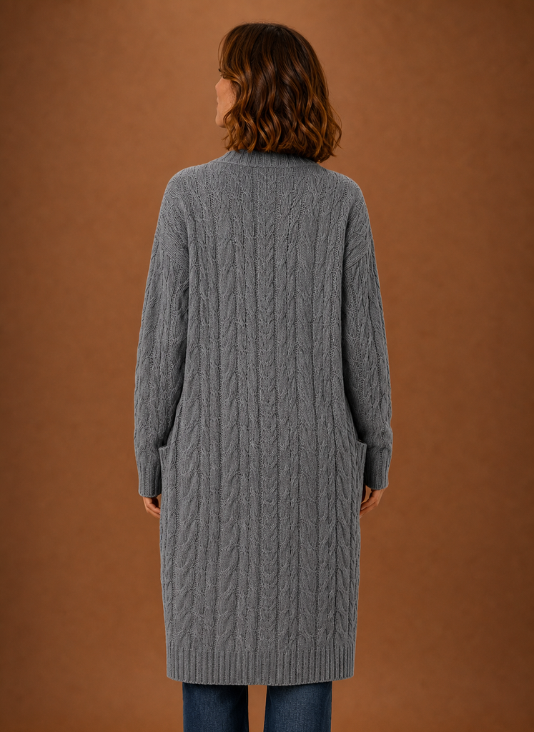 Women's Hooded Long Cable Knit Cardigan
