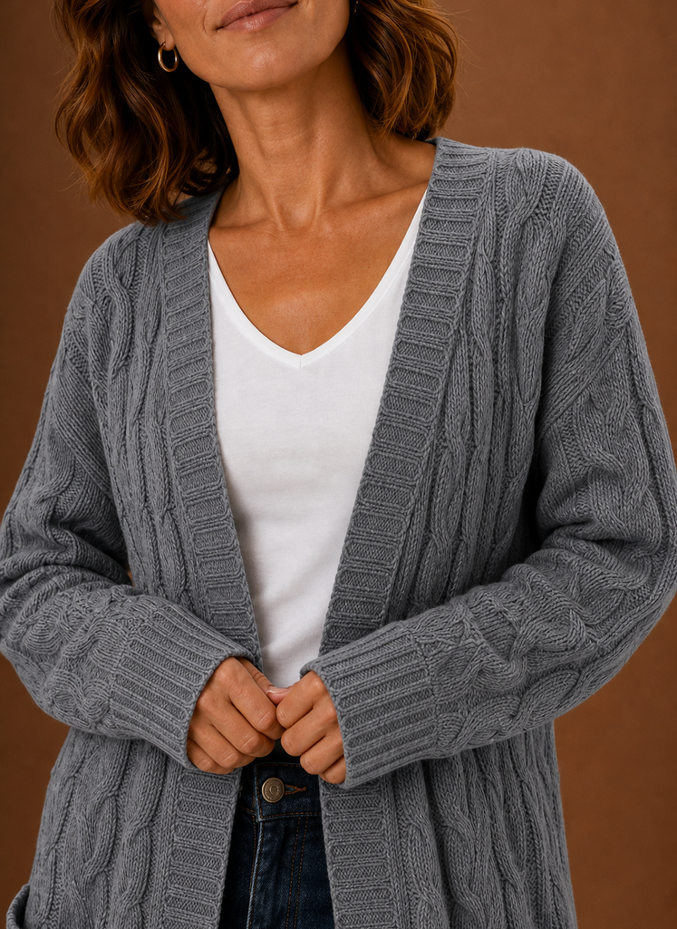 Women's Hooded Long Cable Knit Cardigan