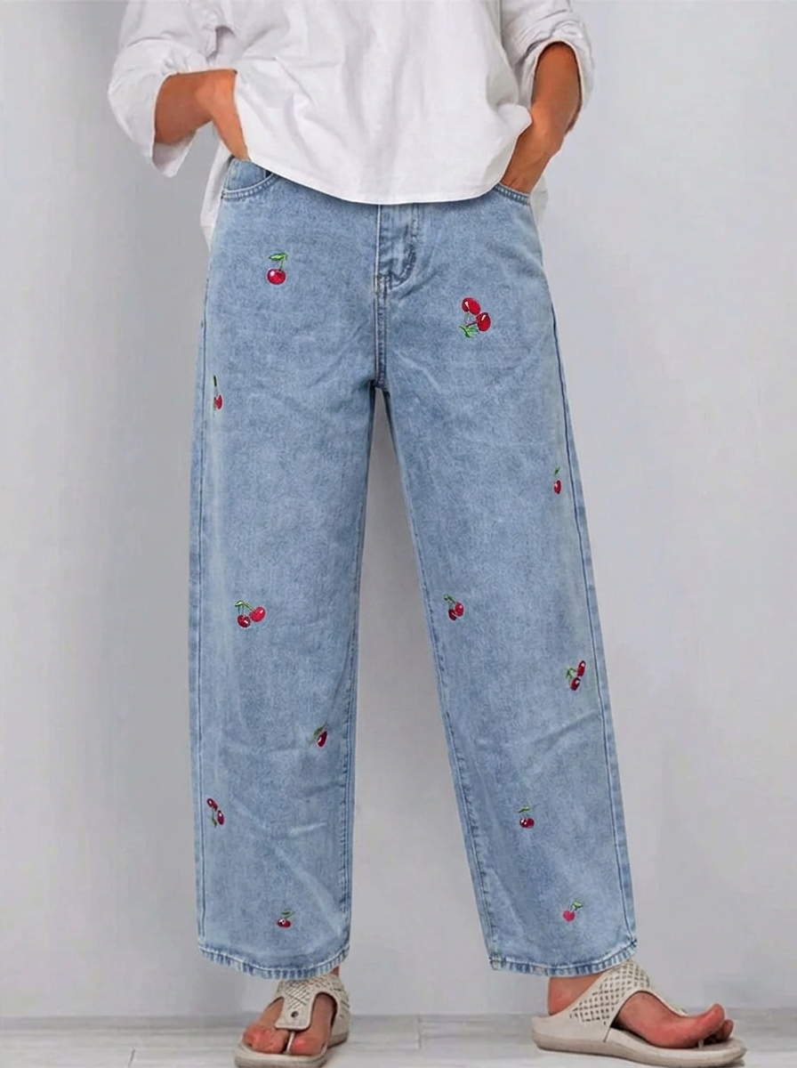 Women's Casual Heart Print Stretch Denim Pants