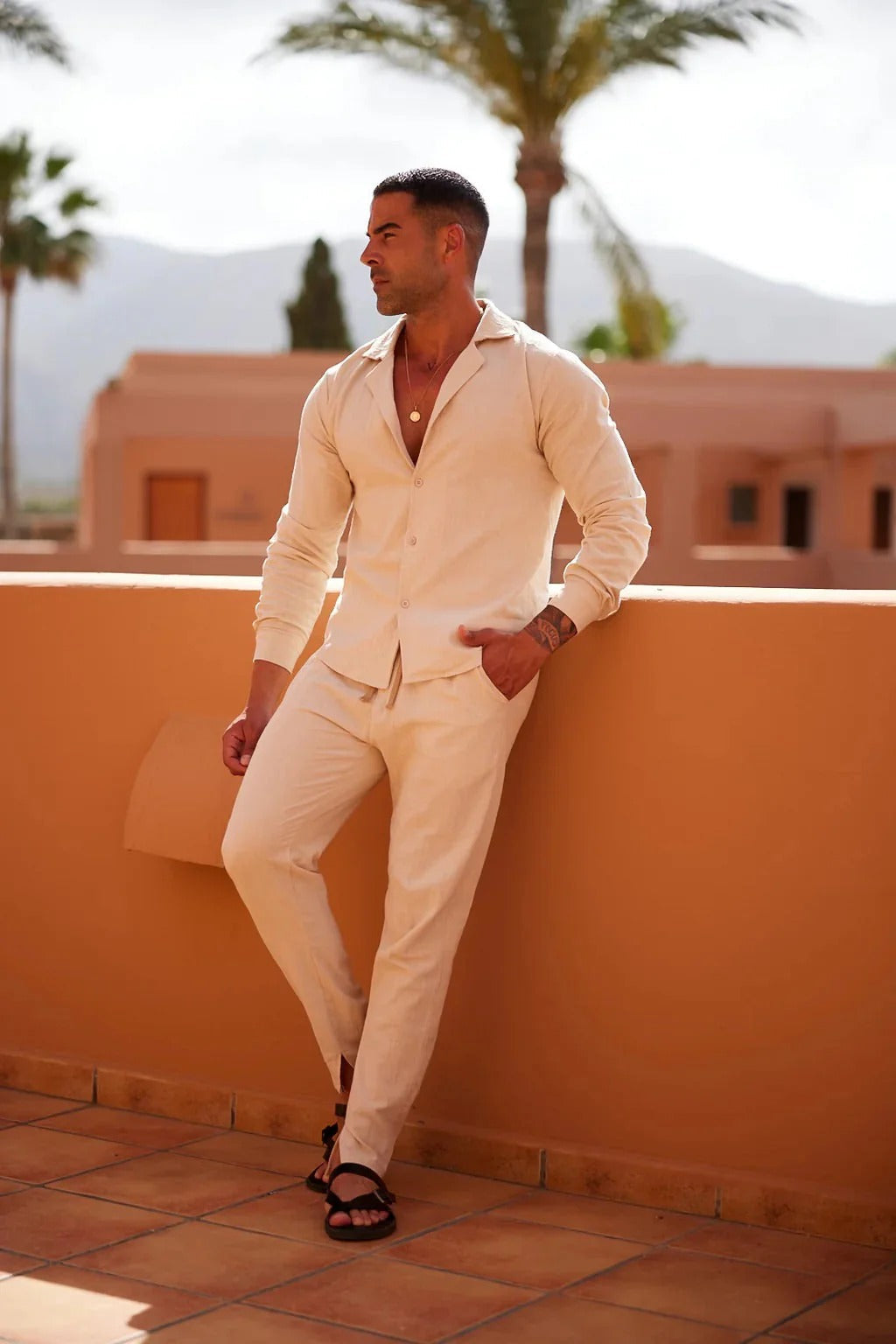 The Villa Como Men's Premium Linen Shirt & Drawstring Trousers Set