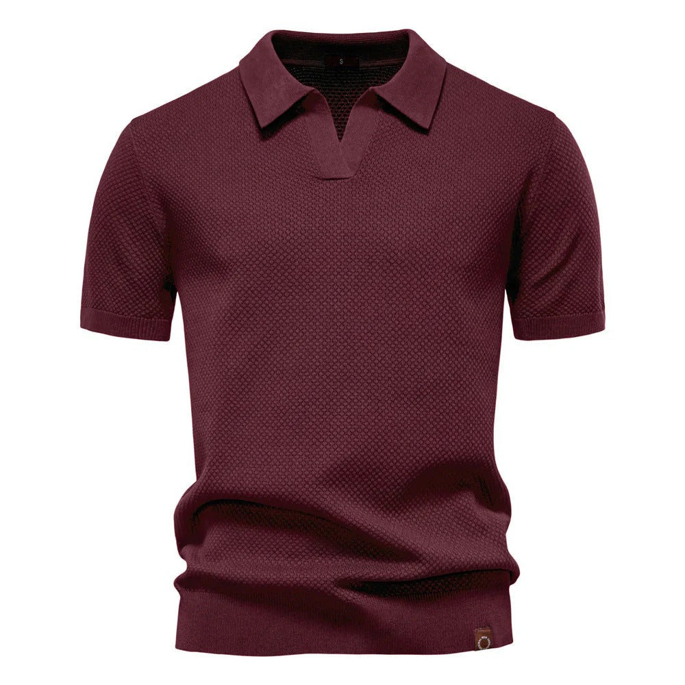 The Oakland Hills Men's Textured Knit Open Collar Polo Shirt