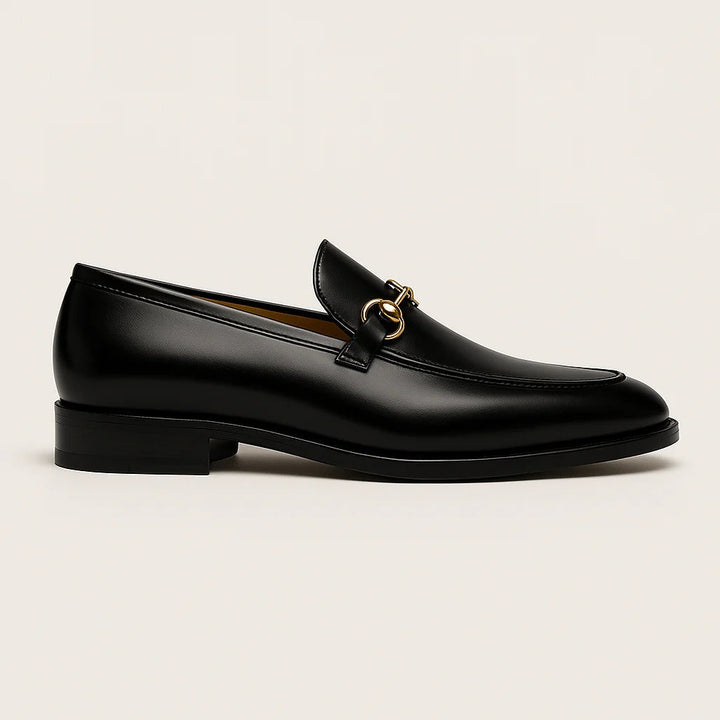 The Caernarfon Men's Black Faux Leather Horsebit Foral Loafers