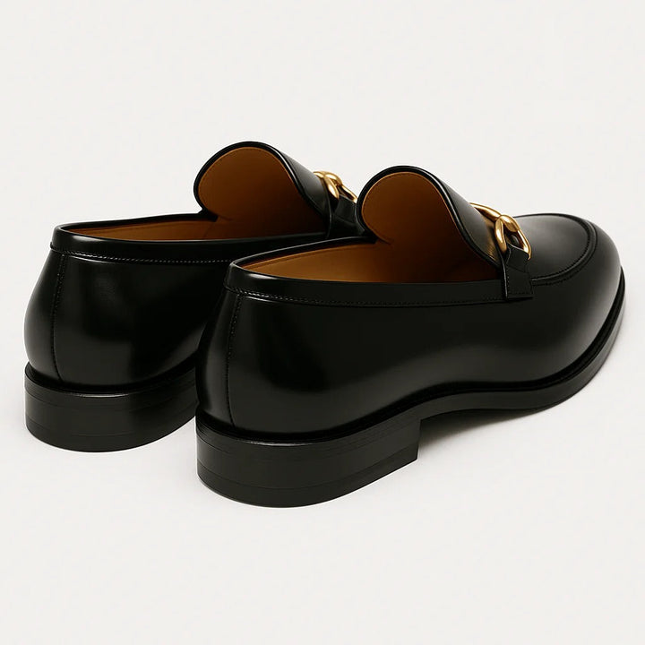 The Caernarfon Men's Black Faux Leather Horsebit Foral Loafers