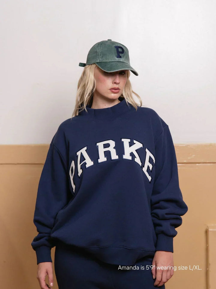 Varsity Sweatshirt with Embroidered Letters - Navy Blue