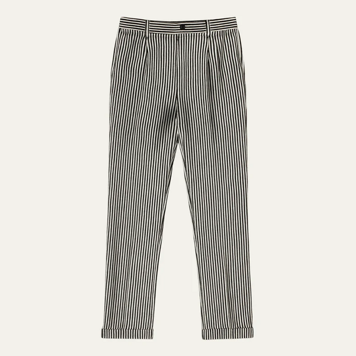 The Georgetown Men’s Striped Straight Leg Smart Casual Dress Pants - Black