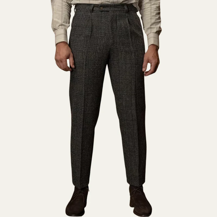 The Berrima Men’s Smart Casual Tweed Check Tailored Dress Pants – Black