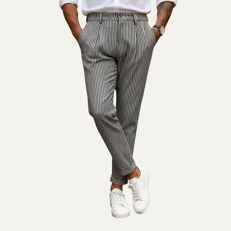 The Georgetown Men’s Striped Straight Leg Smart Casual Dress Pants - Black