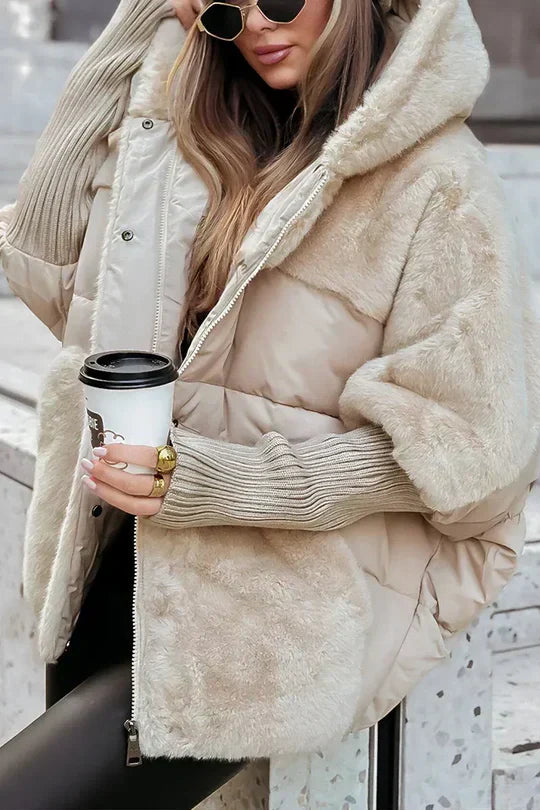 Oversized Women's Winter Jacket with Hood and Colorful Design