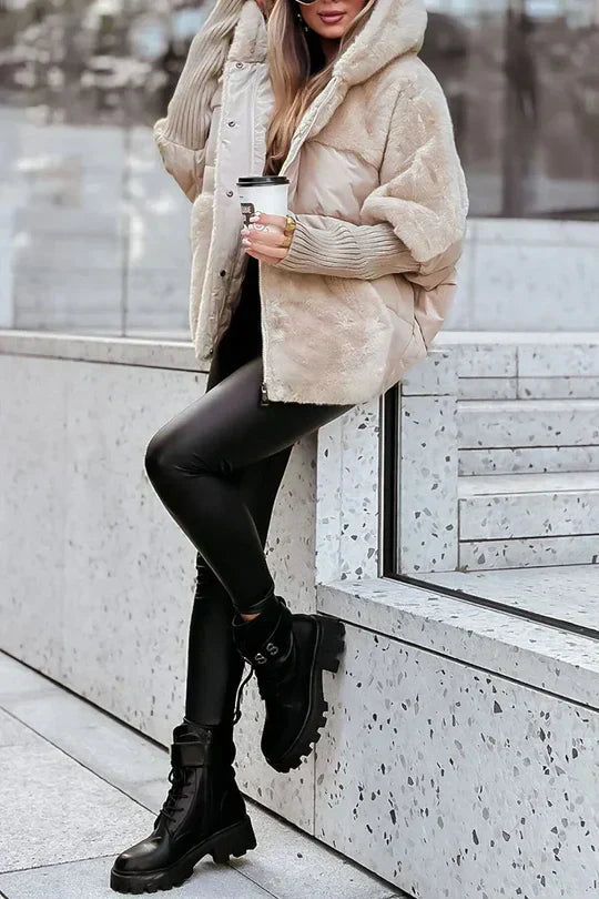 Oversized Women's Winter Jacket with Hood and Colorful Design