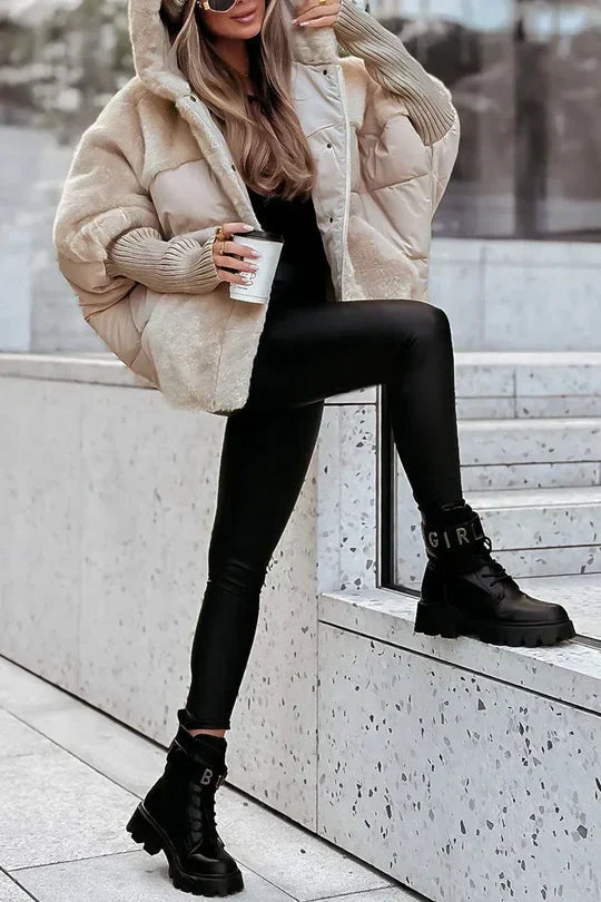 Oversized Women's Winter Jacket with Hood and Colorful Design