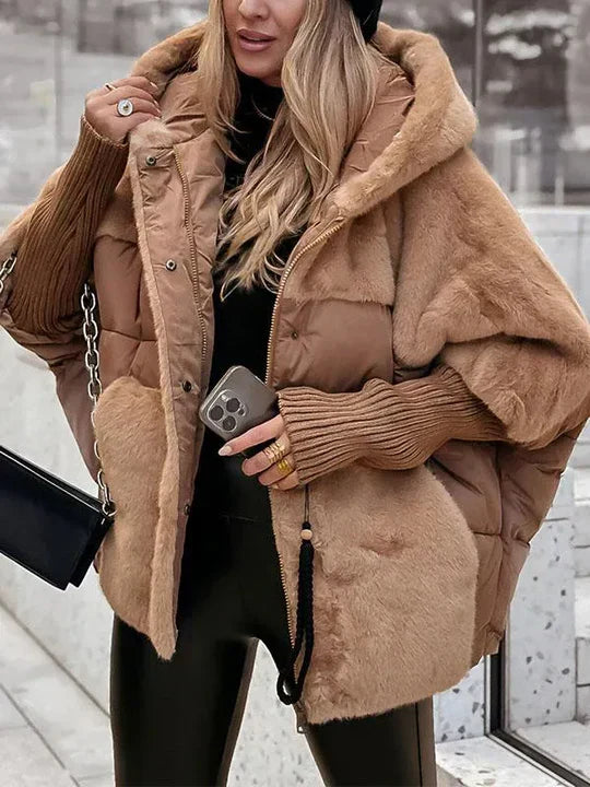 Oversized Women's Winter Jacket with Hood and Colorful Design