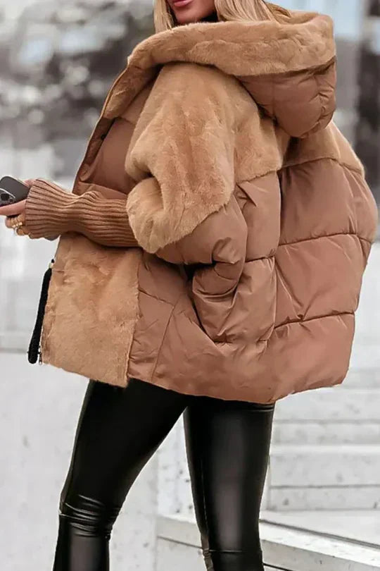 Oversized Women's Winter Jacket with Hood and Colorful Design