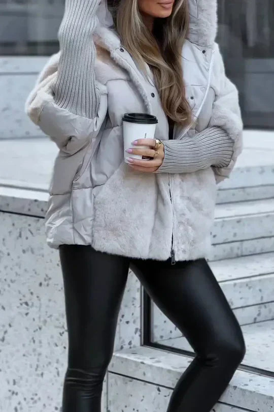 Oversized Women's Winter Jacket with Hood and Colorful Design