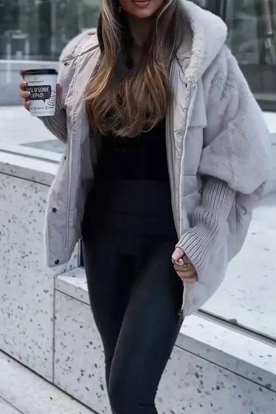 Oversized Women's Winter Jacket with Hood and Colorful Design