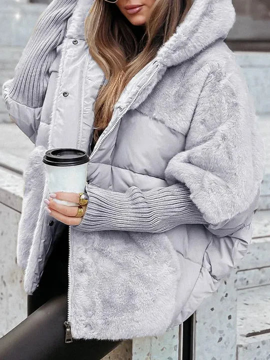 Oversized Women's Winter Jacket with Hood and Colorful Design