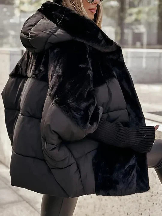 Oversized Women's Winter Jacket with Hood and Colorful Design