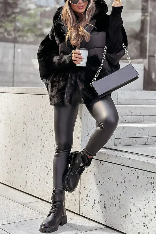 Oversized Women's Winter Jacket with Hood and Colorful Design