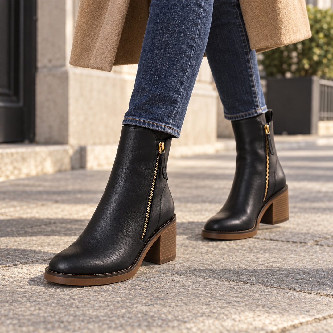 Women’s Ankle Boots – Side Zip Block Heel Booties