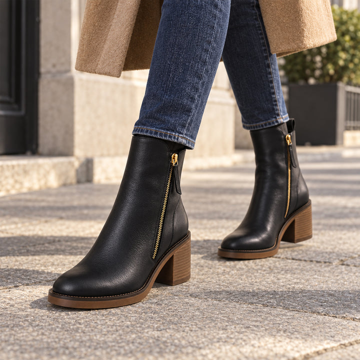 Women’s Ankle Boots – Side Zip Block Heel Booties
