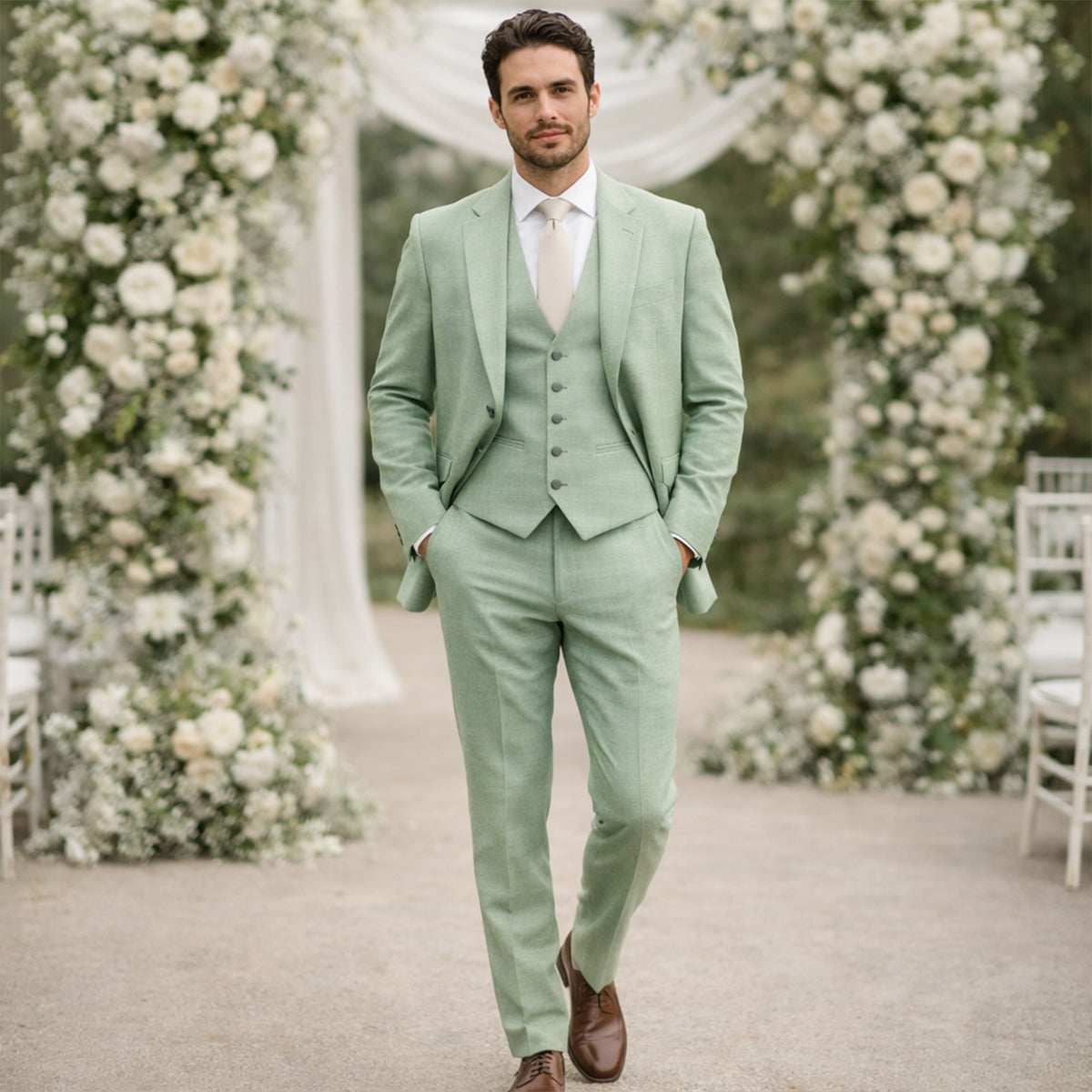 The Polignano Men’s Green 3 Piece Suit – Jacket Vest Pants