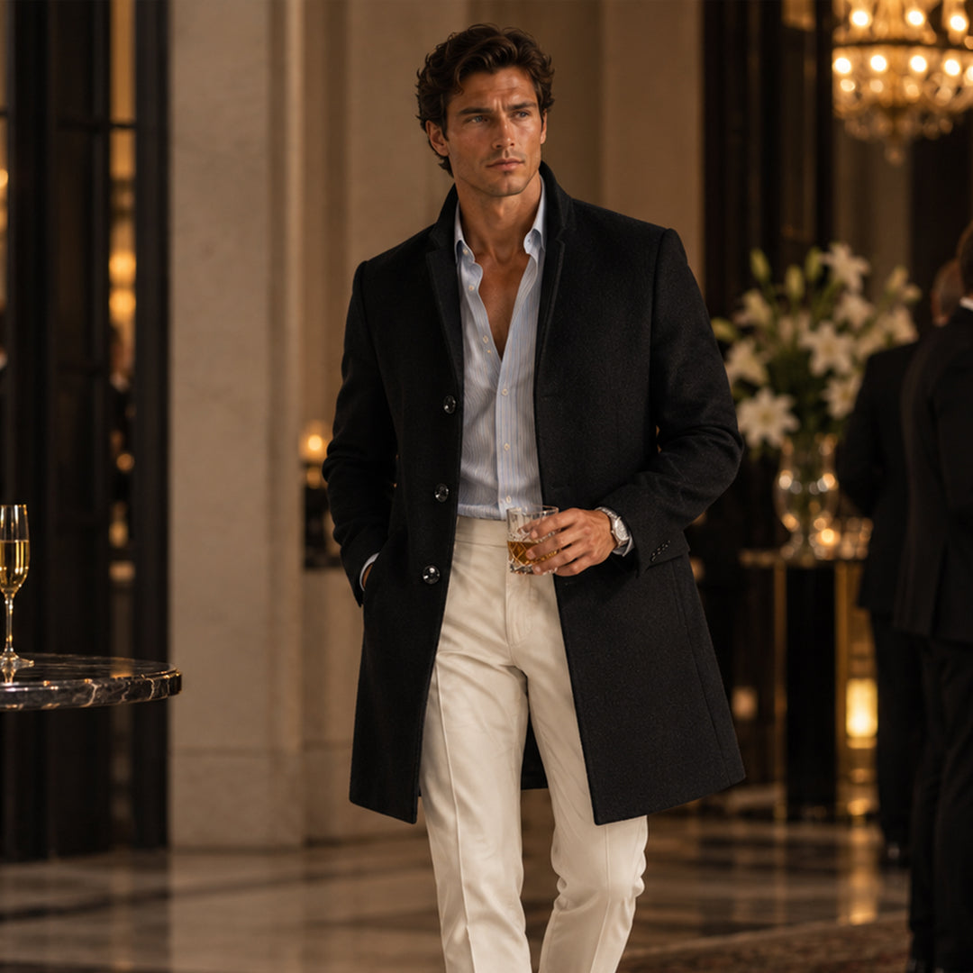 Men's Refined Single Breasted Wool Overcoat