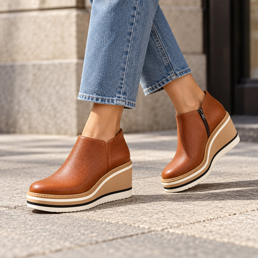 Women’s Platform Ankle Boots – Side Zip Wedge Booties