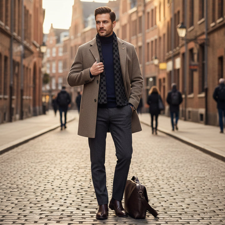 The Brighton Men's Warm Fur Lined Coat with Scarf
