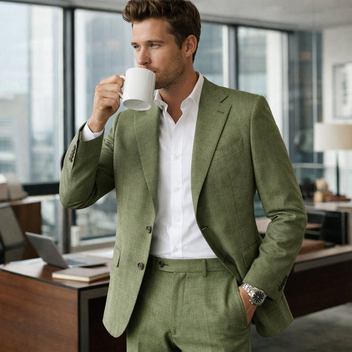 The Willowhill  Men’s Timeless Linen Wedding Suit – 2 Piece Single Breasted Set